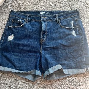 Cuffed dark wash high rise Jean shorts